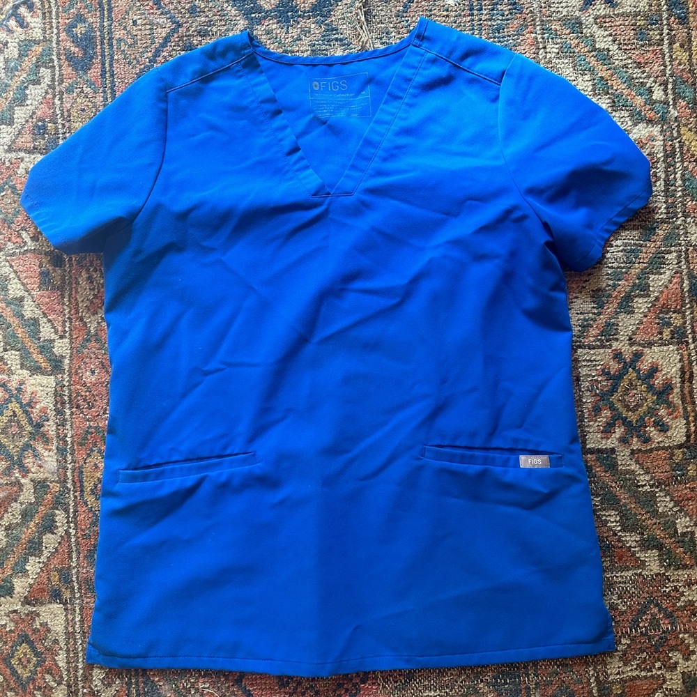 EUC Figs Royal Blue Casma Three-Pocket Scrub Top